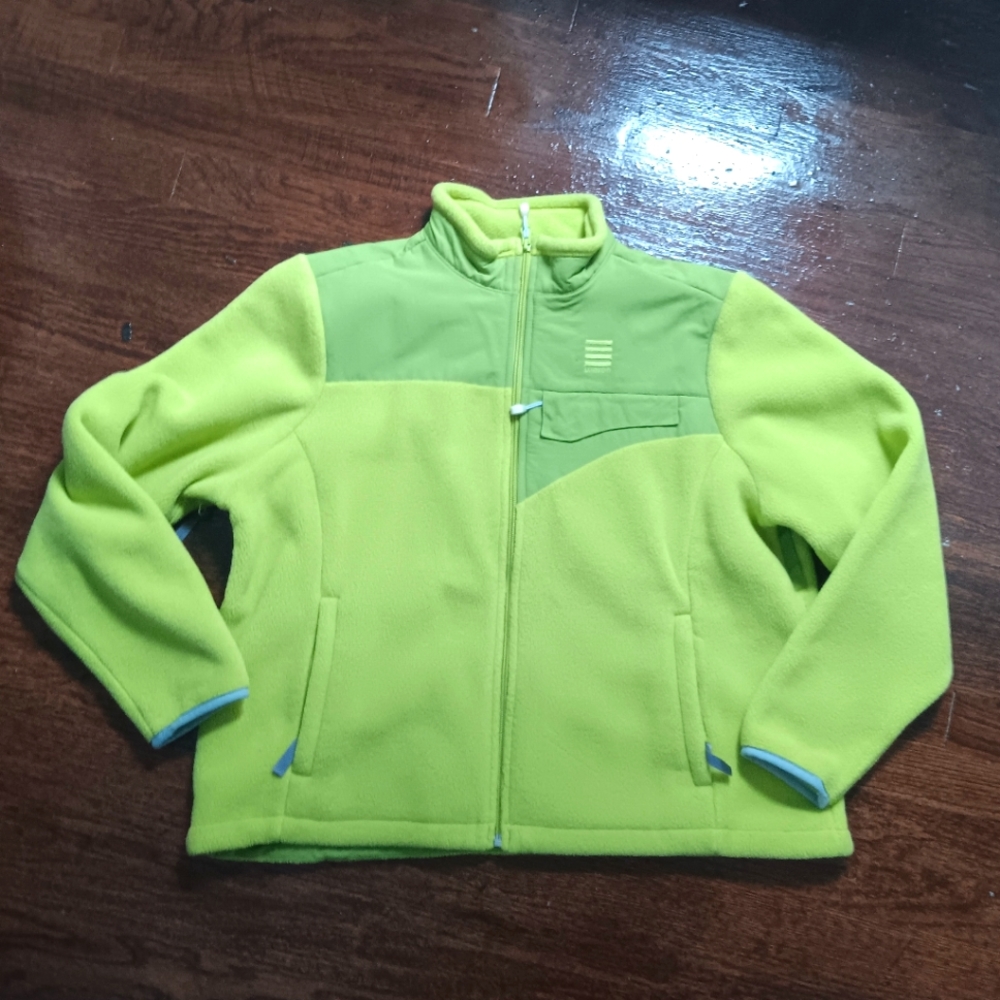 Lands End PLUS lime green fleece Zip up Sweater
